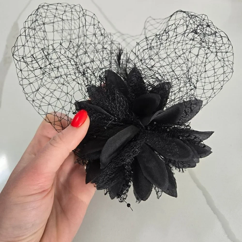 Hair piece Halloween Flower Black Veil Clip